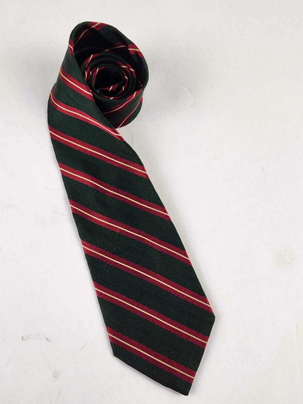 Polo Ralph Lauren Vintage Silk Tie Green Burgandy Yellow Stripe USA Made 52"